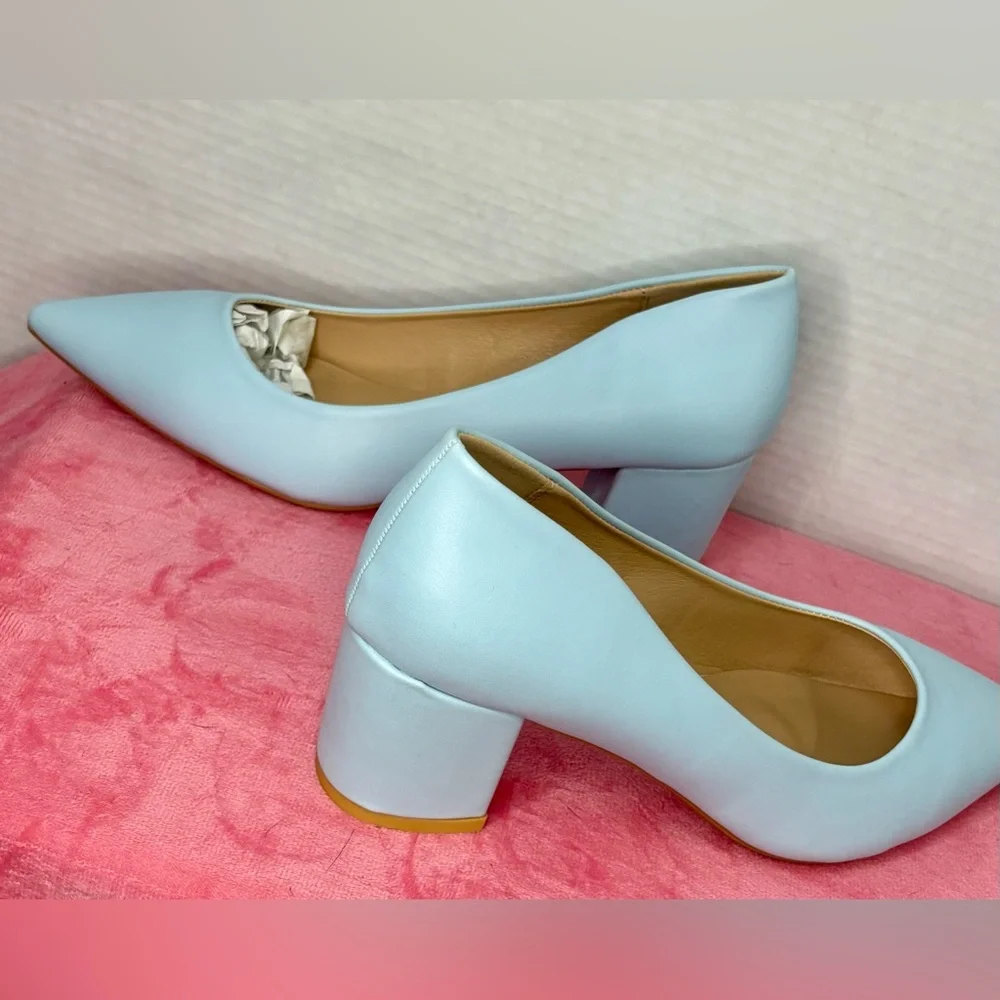 Women’s Powder Blue Pointed Toe Block Heel Pumps Size 8.5 (EU 39) NWOT